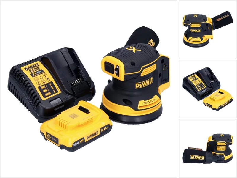 DCW 210 D1 accu excentrische schuurmachine 18 V 125 mm borstelloos + 1x accu 2.0 Ah + lader fra DEWALT – produktbillede