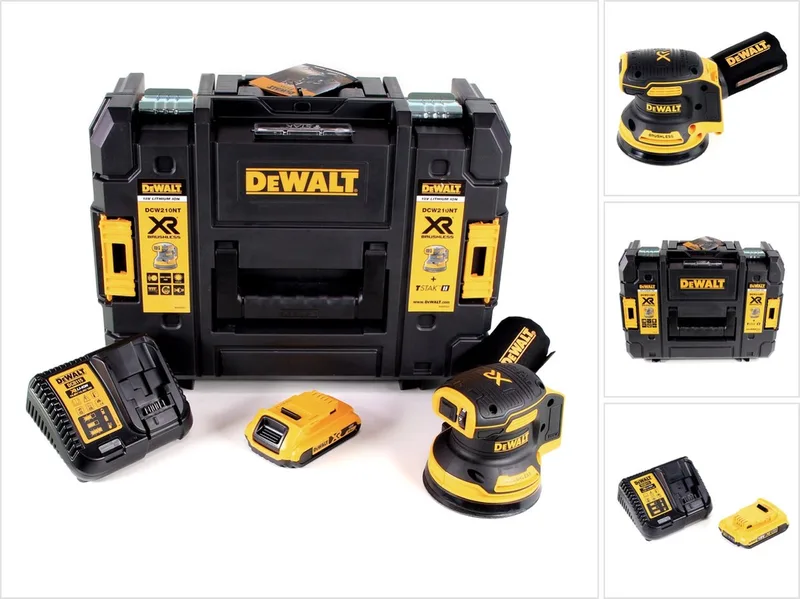DCW 210 D1 accu excentrische schuurmachine borstelloos 18 V 12.000 tpm 125 mm + 1x accu 2,0 Ah + 1x snellader in TSTAK de DEWALT – image du produit