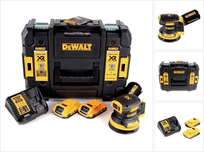 DCW 210 D2 accu excentrische schuurmachine borstelloos 18 V 12.000 tpm 125 mm + 2x accu's 2,0 Ah + 1x snellader in TSTAK de DEWALT – image du produit