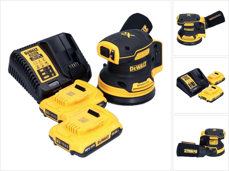 DCW 210 D2 Accuschuurmachine 18 V 125 mm borstelloos + 2x accu 2.0 Ah + lader van DEWALT – productafbeelding