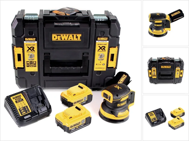 DCW 210 M2 accu excentrische schuurmachine borstelloos 18 V 12.000 tpm 125 mm + 2x accu's 4,0 Ah + 1x snellader in TSTAK fra DEWALT – produktbillede