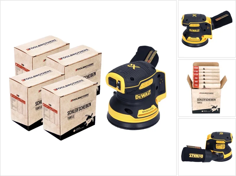 DCW 210 N accu excenterschuurmachine 18 V 125 mm borstelloos solo + 4x Toolbrothers TURTLE schuurschijvenset de DEWALT – image du produit