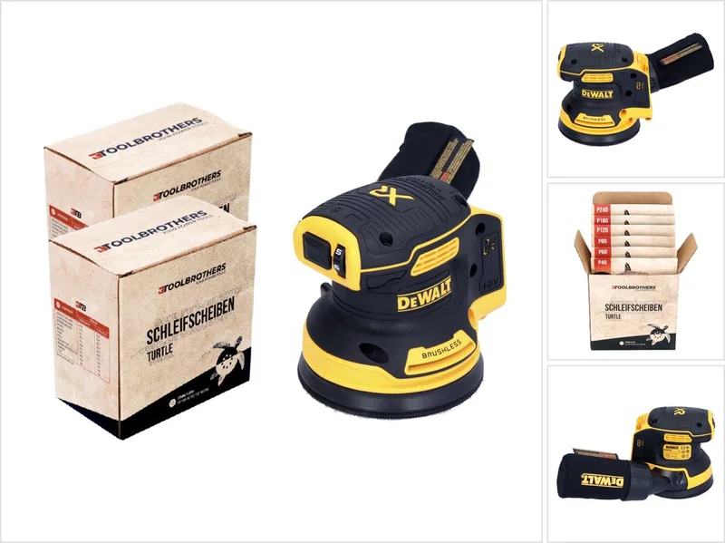 DCW 210 N accu excenterschuurmachine 18 V 125 mm borstelloos solo + 2x Toolbrothers TURTLE schuurschijvenset von DEWALT – Produktbild