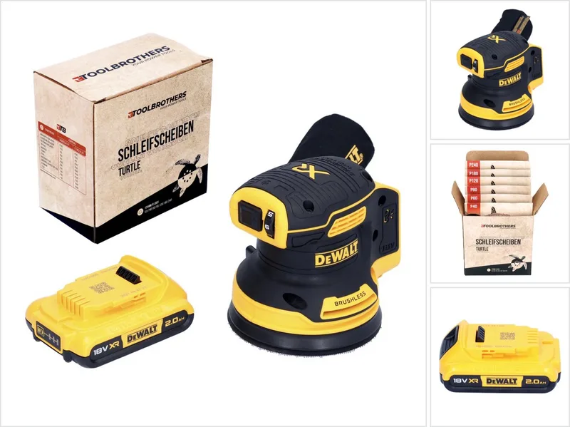 DCW 210 N accu excenterschuurmachine 18 V 125 mm borstelloos + 1x oplaadbare accu 2.0 Ah + 1x Toolbrothers TURTLE schuurschijvenset - zonder lader de DEWALT – image du produit