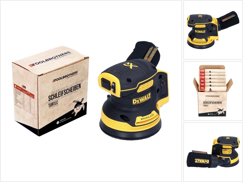DCW 210 N accu excenterschuurmachine 18 V 125 mm borstelloos solo + 1x Toolbrothers TURTLE schuurschijvenset von DEWALT – Produktbild