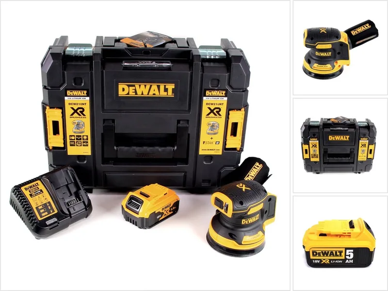 DCW 210 P1 accu excentrische schuurmachine 18V 125 mm borstelloos + 1x accu 5,0 Ah + oplader + TSTAK de DEWALT – image du produit