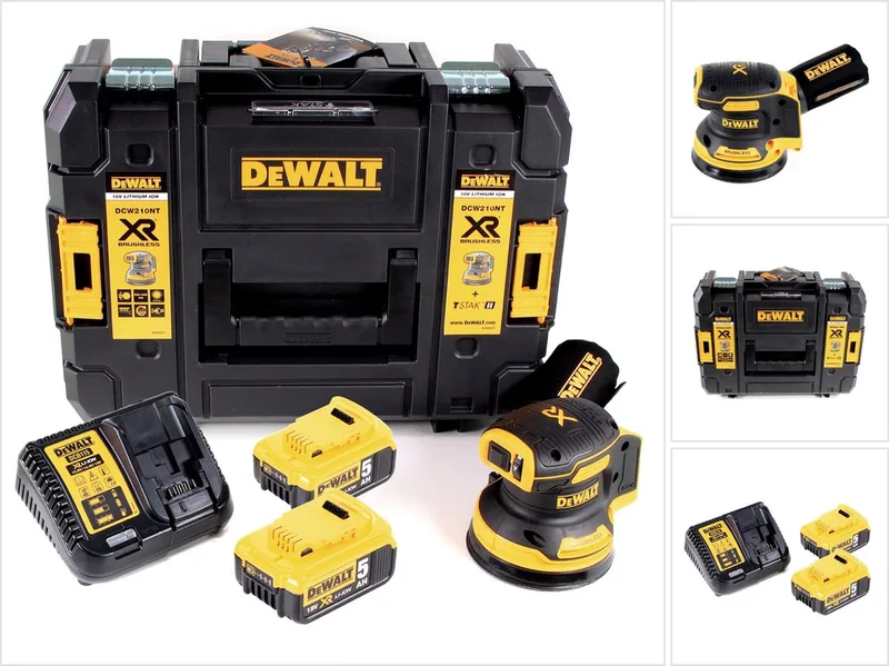 DCW 210 P2 accu excentrische schuurmachine borstelloos 18 V 12.000 tpm 125 mm + 2x accu's 5,0 Ah + 1x snellader in TSTAK von DEWALT – Produktbild
