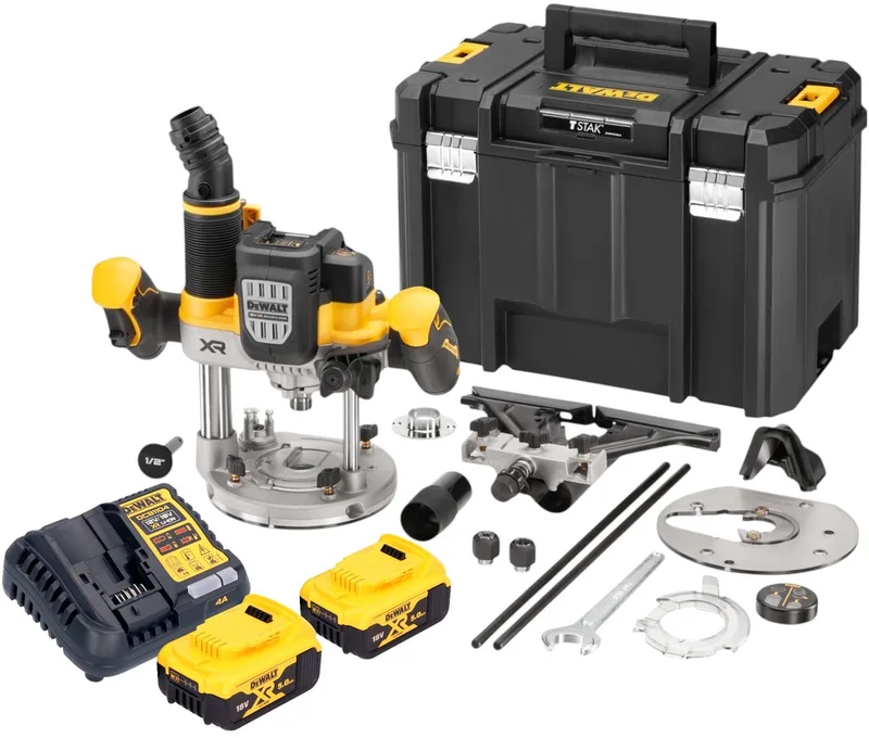 DCW 620 P2T bovenfrees 18 V 12 mm borstelloos + 2x accu 5.0 Ah + lader + TSTAK de DEWALT – image du produit
