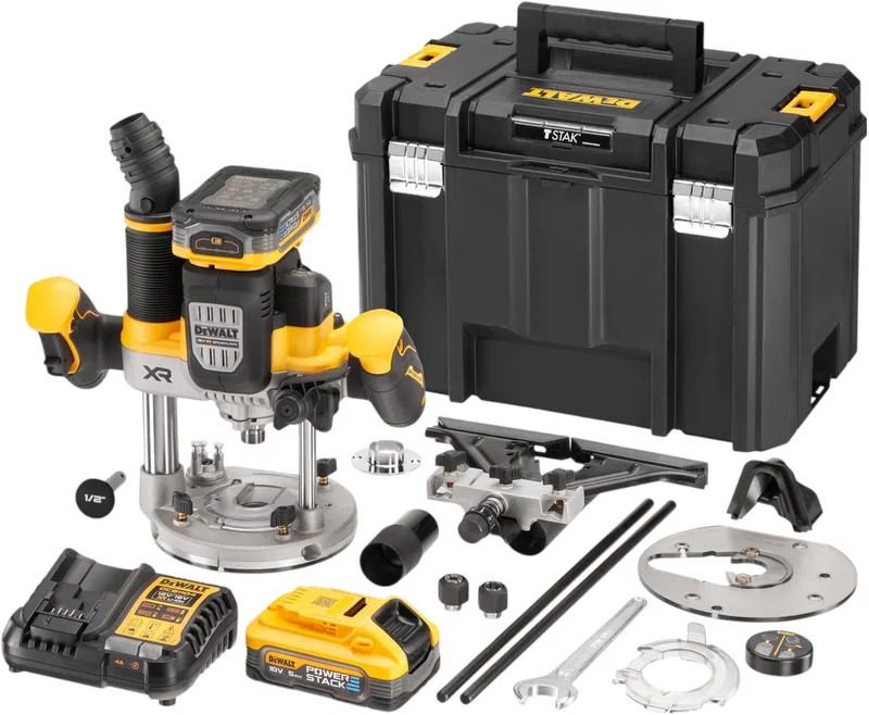 DCW620H2 Accu bovenfrees 18V XR 5.0Ah POWERSTACK in TSTAK van DEWALT, Geel – productafbeelding