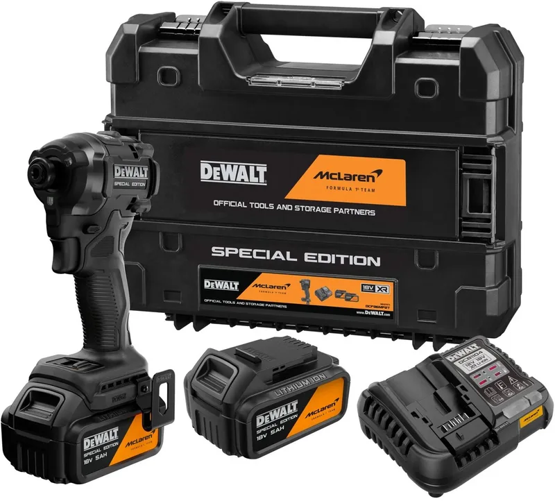 DeWALT - 18V accu slagmoersleutel, McLaren, 2 accu’s van 5,0 Ah XR Li-Ion, oplader DCF86MP2T van DEWALT – productafbeelding