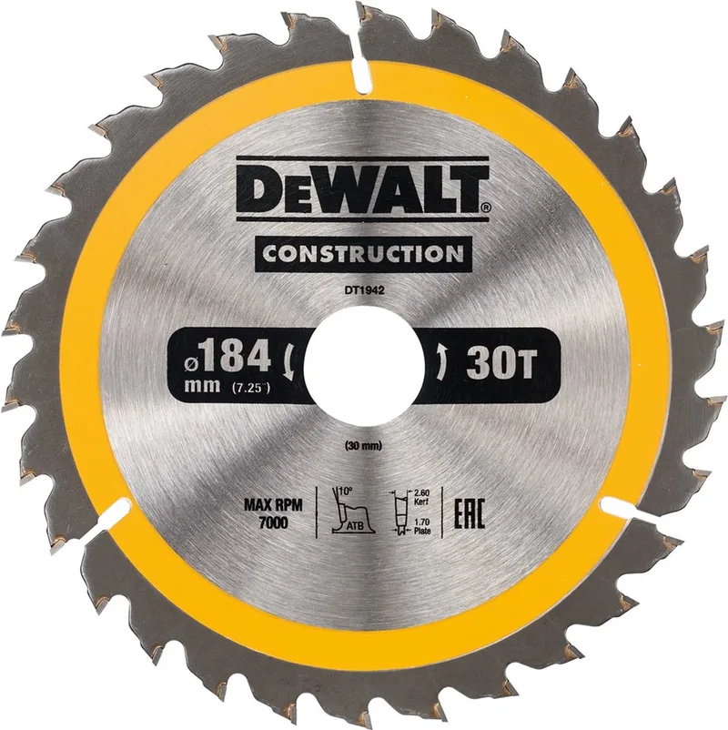 DT1942-QZ - Cirkelzaagblad - 184mm - 30T - Voor Hout de DEWALT – image du produit
