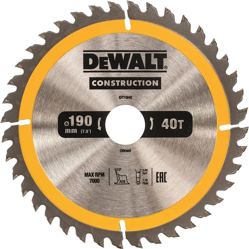 DT1945 Serie - Cirkelzaagblad - ATB - 190mm - 40 Tanden by DEWALT – product image