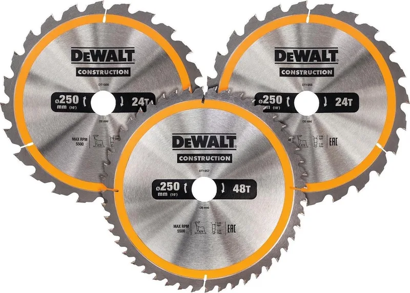 DT1963 Cirkelzaagbladen Set 250mm (24T/24T48T 250 x 30mm) de DEWALT – image du produit