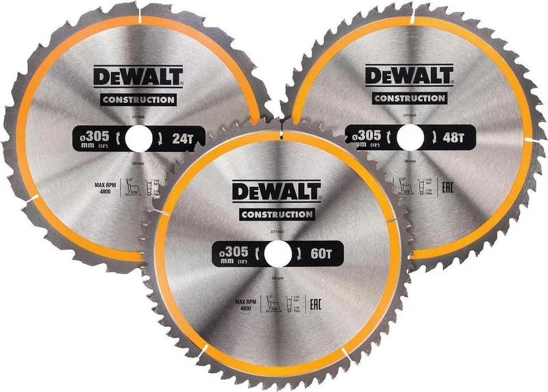 DT1964 Cirkelzaagbladen Set 305mm (24T/48T/60T 305 x 30mm) de DEWALT – image du produit
