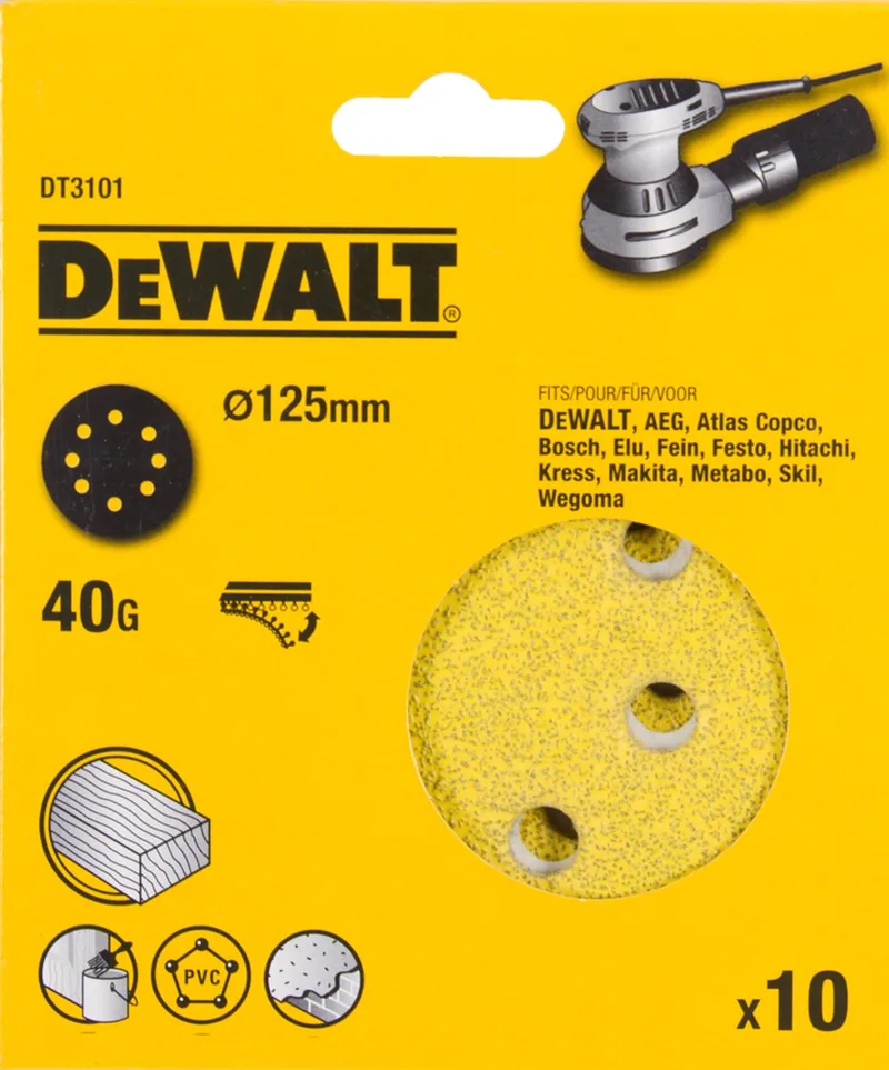 DT3101-QZ - Schuurpapier - 125mm - P40 - 8 Gaten by DEWALT – product image