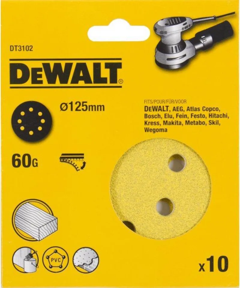 DT3102-QZ - Schuurpapier - 125mm - Korrel 60 - Quick Fit von DEWALT – Produktbild