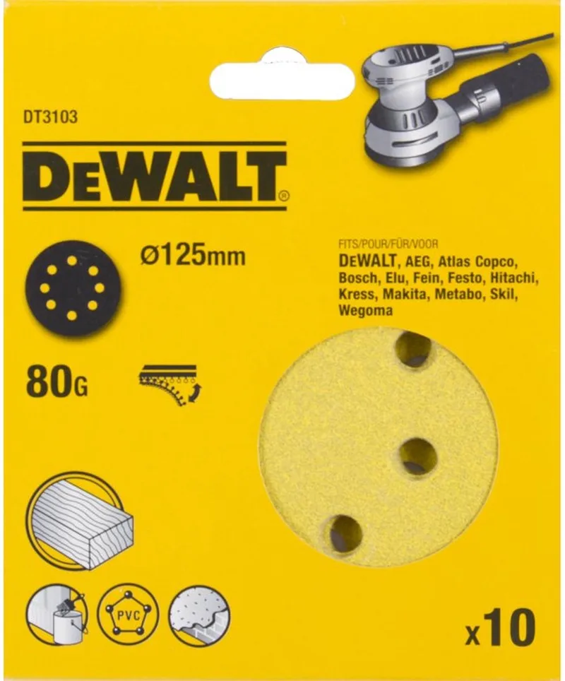 DT3103-QZ - Schuurpapier - 125mm - P80 - Snelle Montage de DEWALT – image du produit
