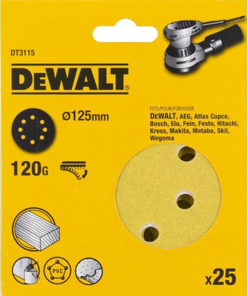DT3115-QZ - Schuurpapier Schijven - P120 - 125mm - Rzep Bevestiging de DEWALT – image du produit