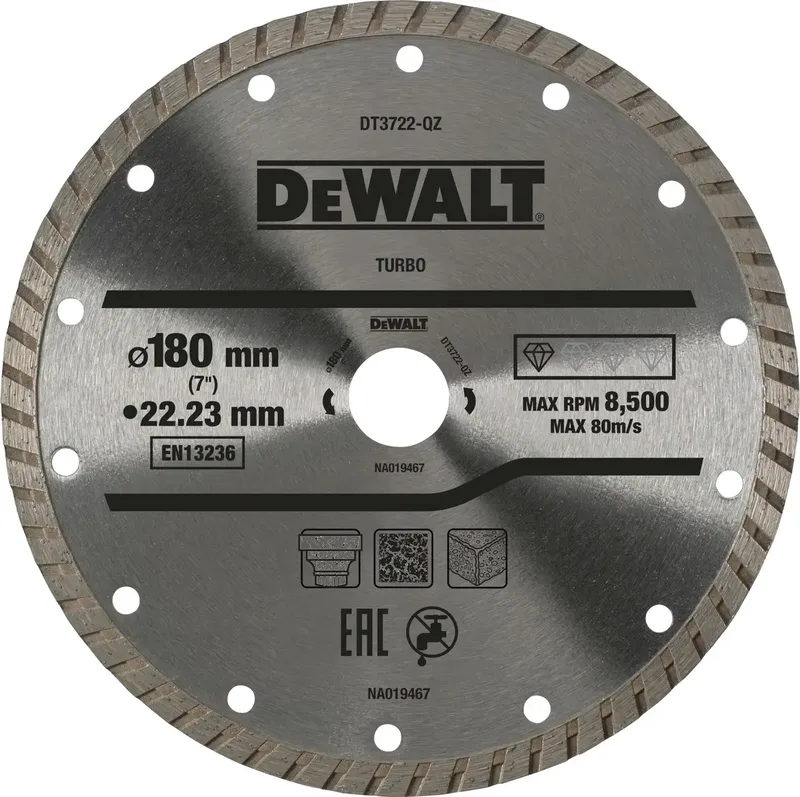 DT3722-QZ Diamanttrennscheibe Durchmesser 180 mm Bohrungs-Ø 22.2 mm Diamant 1 St. von DEWALT – Produktbild