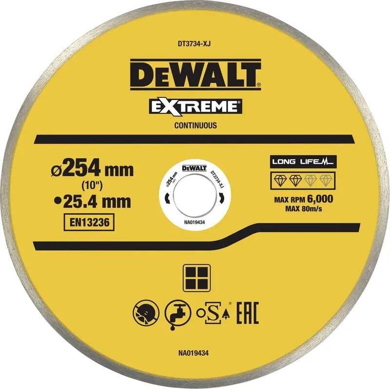 DT3734-XJ DT3734-XJ Disque à tronçonner diamanté Diamètre 250 mm Ø de perçage 25.40 mm Brique 1 pc(s) de DEWALT – image du produit