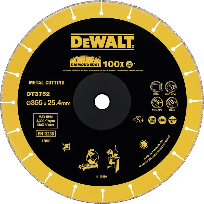 DT3752-QZ DT3752-QZ Diamanttrennscheibe Durchmesser 355 mm Bohrungs-Ø 25.4 mm Metall 1 St. von DEWALT – Produktbild