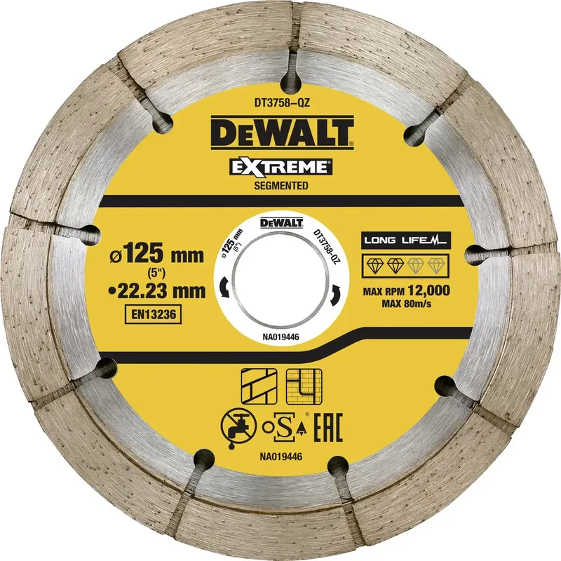 DT3758-QZ DT3758-QZ Diamanttrennscheibe Durchmesser 125 mm Bohrungs-Ø 22.2 mm Granit, Stahl, Beton, Metall 1 St. fra DEWALT – produktbillede