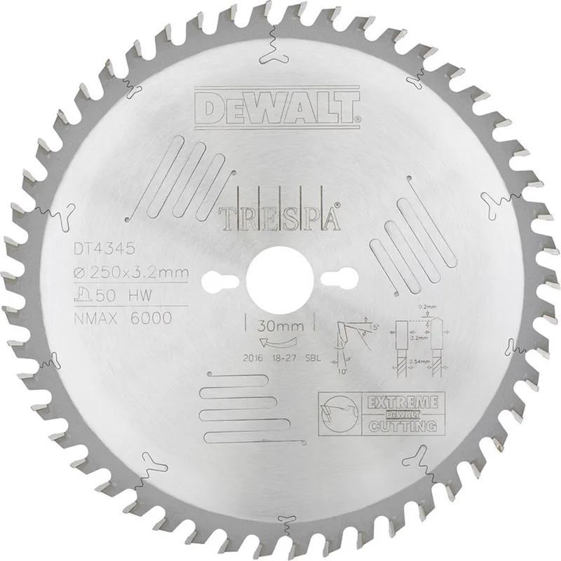 DT4345 Extreme Cirkelzaagblad - 250 x 30 x 50T - Hout / Trespa von DEWALT – Produktbild