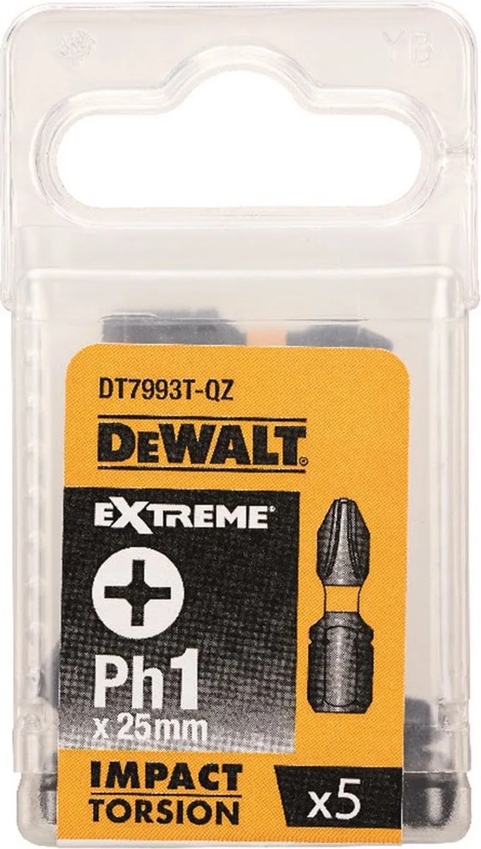DT7993T Extreme Impact Torsion Schroefbits PH1 25mm 5 Stuks fra DEWALT – produktbillede