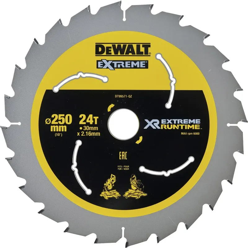 Ø 250mm Asgat 30mm 24T Cirkelzaagblad voor Hout | Extreme Runtime - DT99571-QZ van DEWALT – productafbeelding