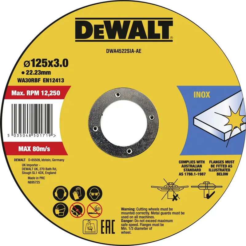 DWA4522SIA-AE DWA4522SIA-AE Trennscheibe 125 mm 1 St. Metall, Edelstahl, Eisen de DEWALT – image du produit