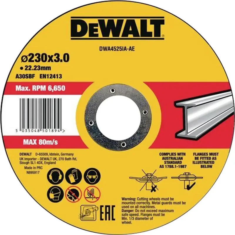 DWA4525IA-AE DWA4525IA-AE Trennscheibe 230 mm 1 St. Metall, Edelstahl, Eisen von DEWALT – Produktbild