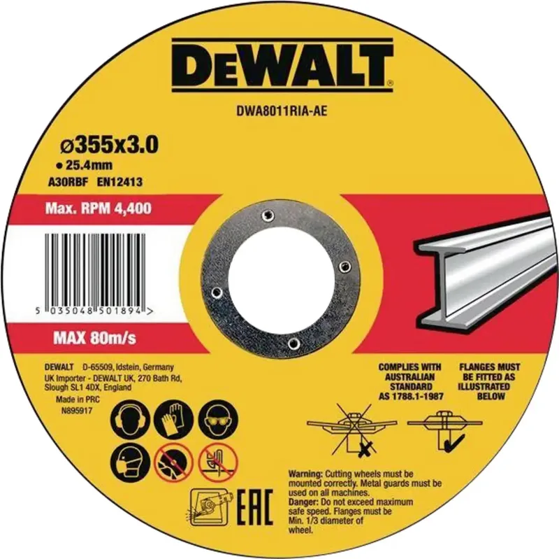 DWA8011RIA-AE DWA8011RIA-AE Trennscheibe 355 mm 1 St. Metall, Edelstahl, Eisen de DEWALT – image du produit