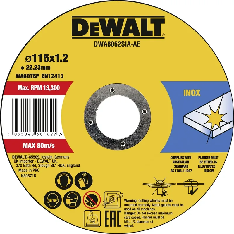 DWA8062SIA-AE DWA8062SIA-AE Trennscheibe 115 mm 1 St. Metall, Edelstahl, Eisen de DEWALT – image du produit
