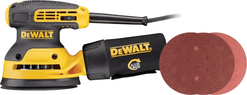 DWE6423-QS + Bosch Schleifscheibe 125 mm K80, K120, K240 (25x) fra DEWALT – produktbillede