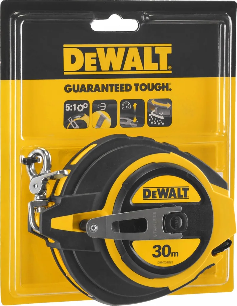 DWHT0-34093 - Landmeter - 30m - 5:1 Snel Oprolsysteem - Gesloten Kast fra DEWALT, Gul – produktbillede