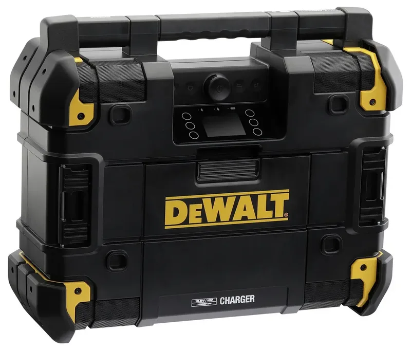 DWST1-81078 10,8-54V Li-Ion accu TSTAK radio met oplaadfunctie - werkt op accu fra DEWALT, Gul, Sort – produktbillede 3 af 3