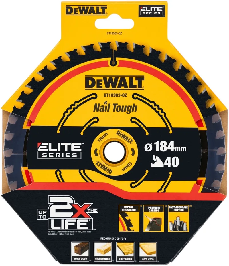 Elite - Cirkelzaagblad - 184mm - 40 Tanden - ATB Geometrie de DEWALT – image du produit