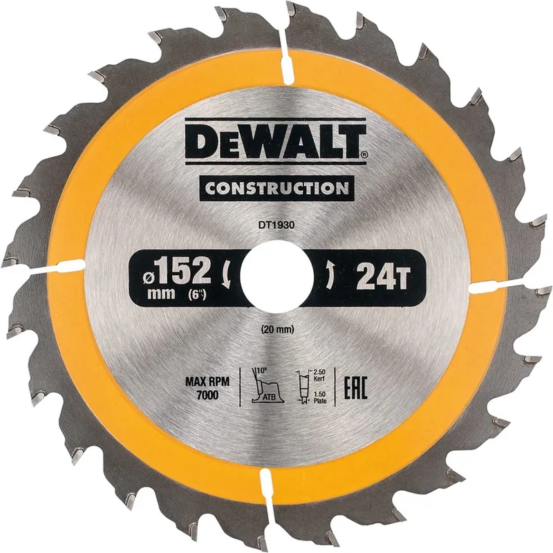 DT1930-QZ DT1930-QZ Lame de scie circulaire 152 x 20 x 2.5 mm Nombre de dents: 24 1 pc(s) de DEWALT – image du produit