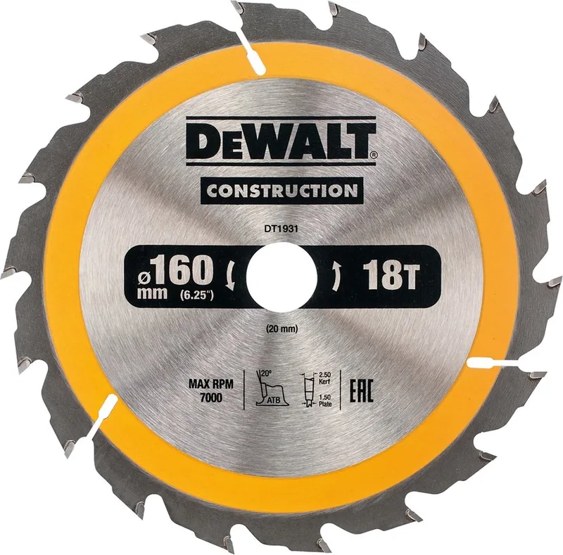 Kreissägeblatt Handkreissäge 160/20 mm 18WZ DT1931-QZ von DEWALT – Produktbild
