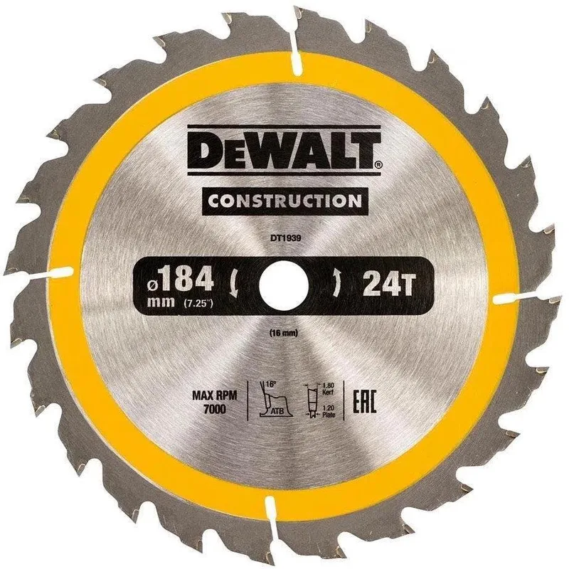 Ø 184mm Asgat 16mm 24T Cirkelzaagblad voor Hout | Construction - DT1939-QZ von DEWALT – Produktbild