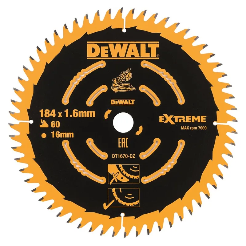 Ø 184mm Asgat 16mm 60T Cirkelzaagblad voor Hout | Extreme - DT1670-QZ van DEWALT – productafbeelding