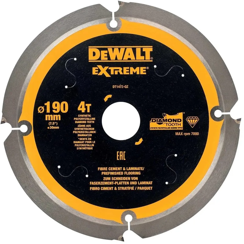 Ø 190mm Asgat 30mm 4T Cirkelzaagblad voor Cementplaten | Extreme - DT1472-QZ fra DEWALT – produktbillede