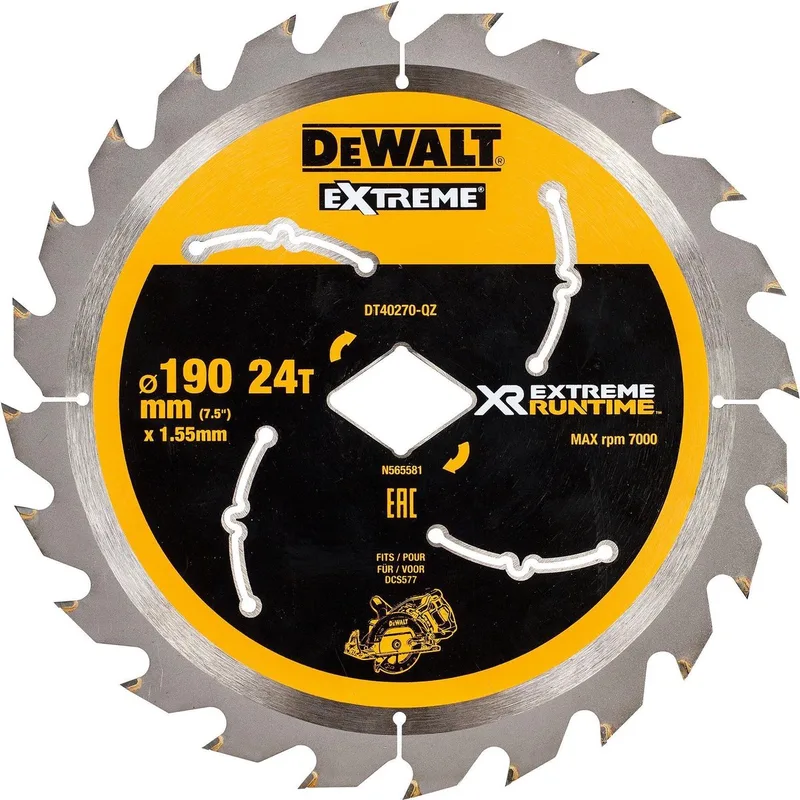 Ø 190mm Asgat Ruit 24T Cirkelzaagblad voor Hout | Extreme Runtime - DT40270-QZ fra DEWALT – produktbillede