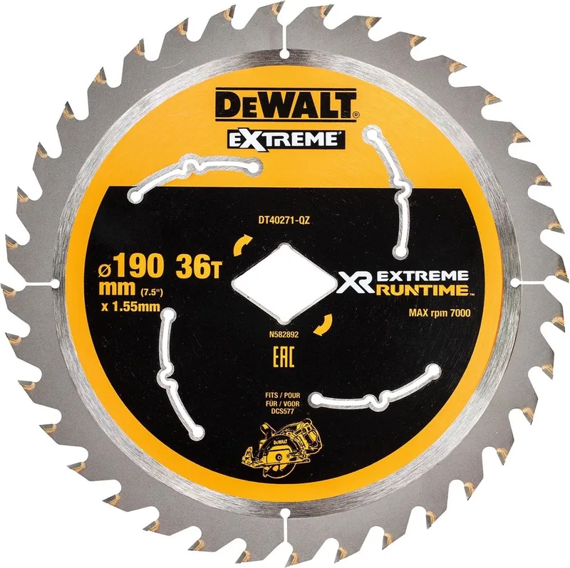 Ø 190mm Asgat Ruit 36T Cirkelzaagblad voor Hout | Extreme Runtime - DT40271-QZ de DEWALT – image du produit