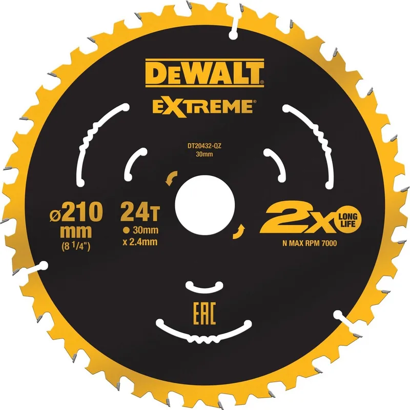 Ø 210mm Asgat 30mm 24T Cirkelzaagblad voor Hout | Universeel - DT20432-QZ fra DEWALT – produktbillede