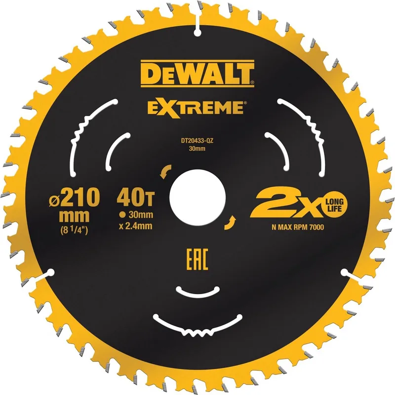DT20433-QZ DT20433-QZ Lame de scie circulaire 210 x 30 x 2.4 mm Nombre de dents: 40 1 pc(s) de DEWALT – image du produit