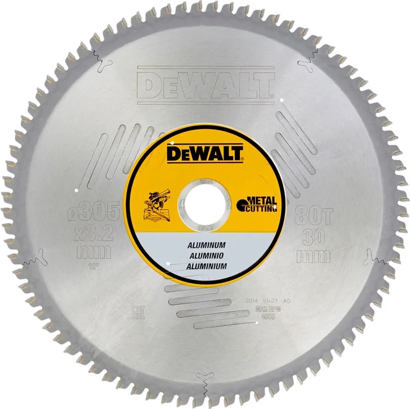 Ø 305mm Asgat 30mm 80T Cirkelzaagblad voor Aluminium - DT1916-QZ fra DEWALT – produktbillede