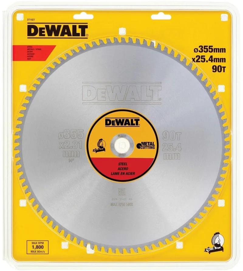 Ø 355mm Asgat 25,4mm 90T Cirkelzaagblad voor Staal - DT1927-QZ van DEWALT – productafbeelding
