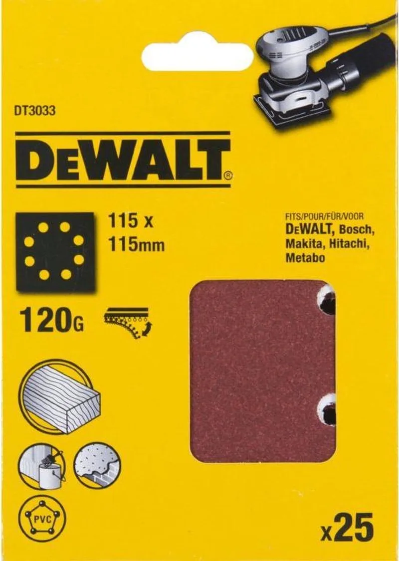 P120 Schuurpapier 1/4 Velcro (25 stuks) - DT3033 by DEWALT – product image