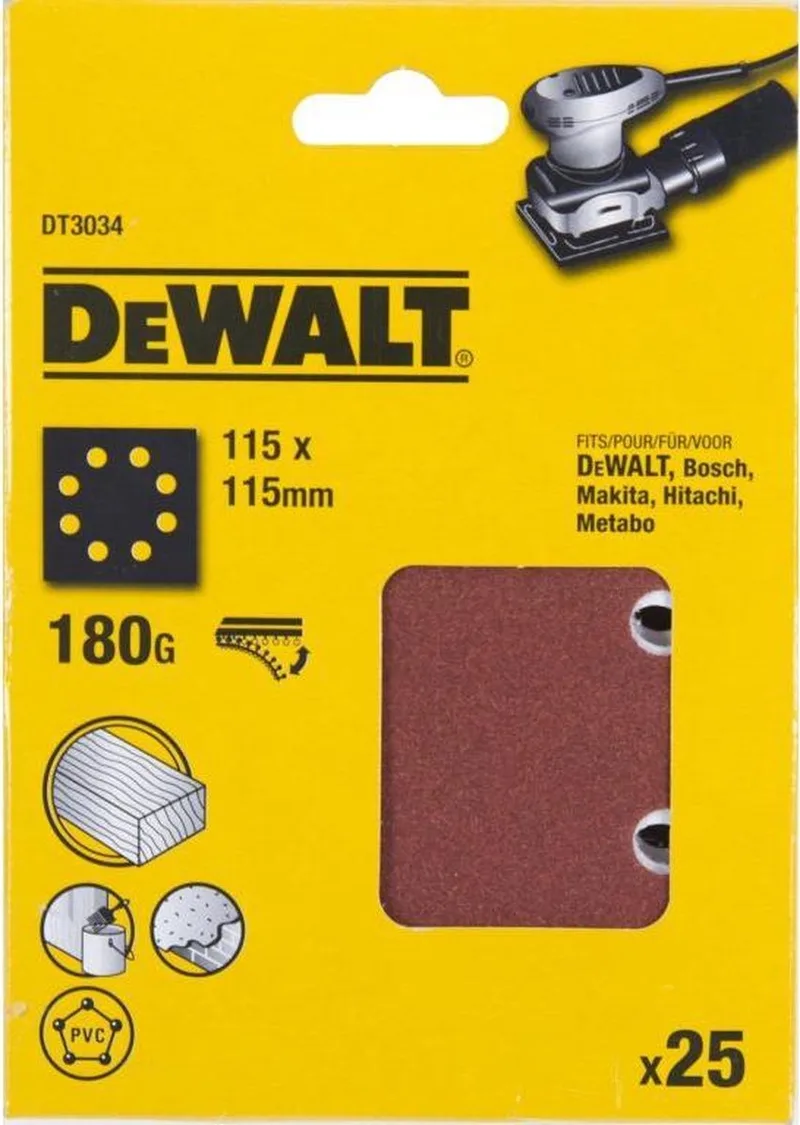 P180 Schuurpapier 1/4 Velcro (25 stuks) - DT3034 de DEWALT – image du produit
